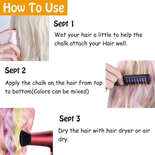 MSDADA Bundle, 10pc Hair Chalk Comb & 12pc Hair Chalk, Temporary Bright Hair Color for Girls Kids, Gift for Girls Age 4 5 6 7 8 9 10 Birthday Cosplay Children's Day, Halloween, Christmas Party