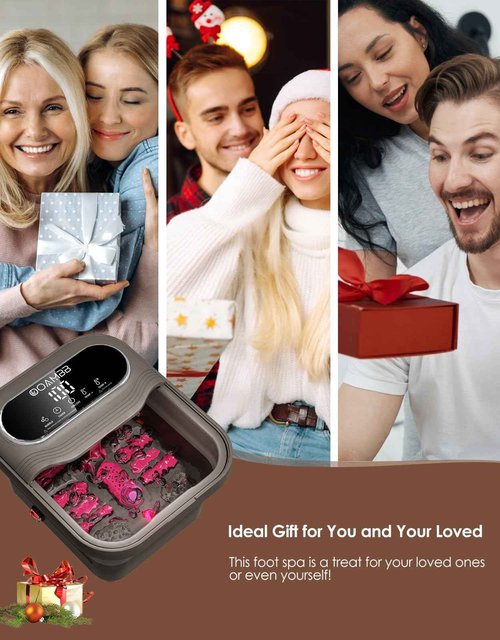 OOAMBB Collapsible Foot Spa with Heat, Bubble and Temp Control, Foot Bath Massager with XL Touch Screen and Massage Rollers, Foot Soaking Tub, Pedicure Foot spa for Stress Relief (Grey)