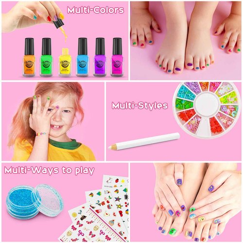 BATTOP Kids Nail Polish Set for Girls, Nail Art Kit for Kids with All-in-One Organizer Nail Dryer, Polish, Stickers, Gems, Filer - Halloween Christmas Ideas Gifts for Girls Ages 6 7 8 9 10 11 12