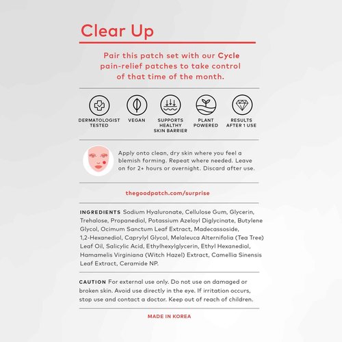 The Good Patch Clear Up, Microdart Blemish Patches, Fast - Starts Working in 2 Hours, Made with Salicylic Acid, Witch Hazel and Tea Tree Oil, For Face and Pimples (32 Total Microdart Patches)