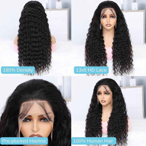 Cfaimity Deep Wave Lace Front Wigs Human Hair Pre Plucked 30inch 13x6 Deep Wave HD Lace Frontal Wig With Baby Hair 180 Density Glueless Deep Curly Human Hair Wigs for Women