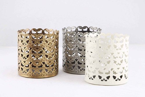 SEHAMANO Home Heart Patterned Vintage Hairbrush Holder Antique Make up Brush Holder Makeup Vanity Organizer (Brass, Large)