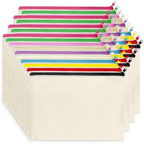 Koolmox Canvas Zipper Pouch, 40 Pack Bulk Cosmetic Bags Embroidery Bag Blank for Tie Dye, Marker, Circuit Projects, Christmas Gifts, Travel Bags for Pen Pencil Zipper Pouch.