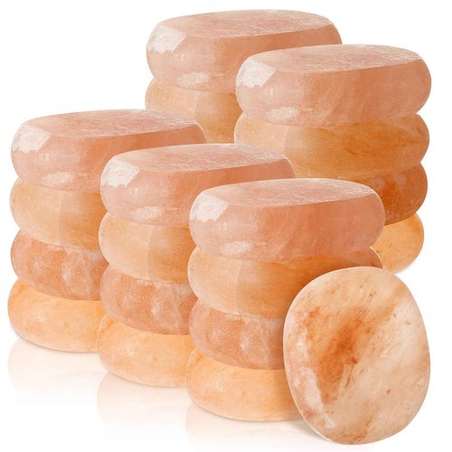 Swiffen 20 Pcs Flat Oval Massage Stone 3.5 x 1 x 2.6 Crystal Hand Carved Stone for Massages Therapy Himalayan Salt Massages Rocks Natural Pink Heated Warmer Stones for Spa Massage Salt and Sugar