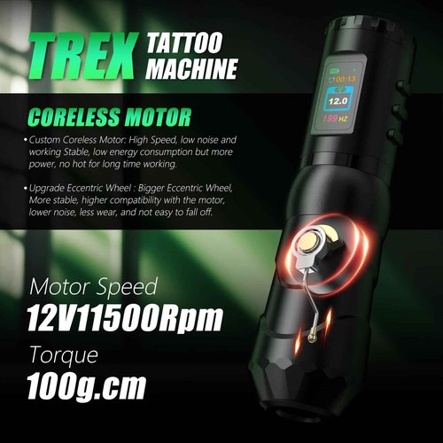 Tattoo Gun Wireless Tattoo Machine, 1800mAh Rotary Tattoo Machine with Powerful Motor, Pro Tattoo Gun(4mm Stroke) reliable for all kinds of Cartridge Needle, Tattoo Supply for Beginner(Dual Batteries)