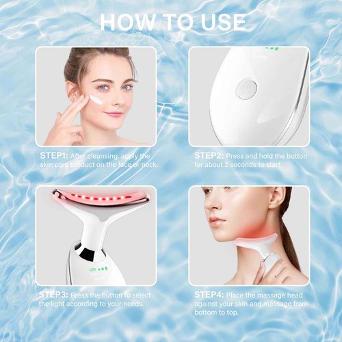 Neck&Face Massager with 7 Colors-Multi-Functional Skincare Tool,Home Beauty Device for Wrinkles&Relaxation,Facial Massager(White)
