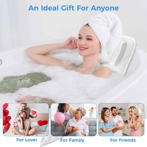 LOOWARTS Full Body Bath Pillow for Tub, Soft Bathtub Pillow for Neck and Back Support, Washable 4D Mesh Bathtub Cushion with 11 Non-Slip Suction Cups, White