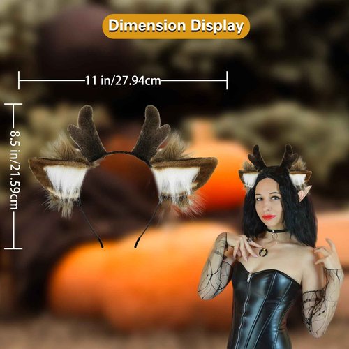 SIOTMERA 2Pcs Reindeer Antlers Headband, Realistic Deer Antlers Headbands Reindeer Ears Adults Christmas Party Birthday Makeup Cosplay, Reindeer Headband for Christmas Eve Costume Gift, Brown