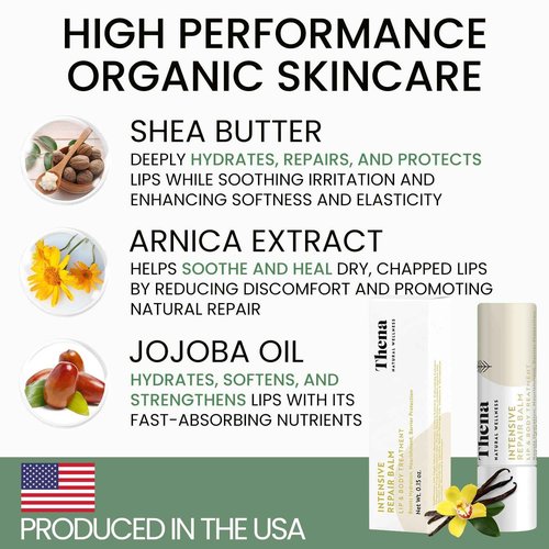 Organic Lip Treatment Balm Ultra Hydrating & Nourishing Care for Dry, Chapped, Cracked Lips & Skin, Visibly Smooths Wrinkles & Fine Lines, Natural Skin Care, 6 Pack Gift Set, Women and Men