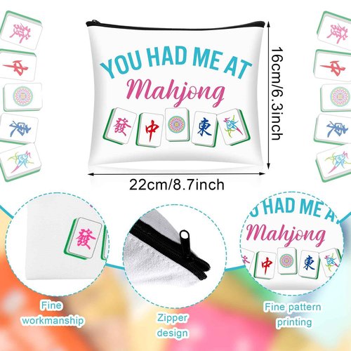 SilTriangle 9 Pcs Mahjong Cosmetic Bag Gifts for Women Mahjong Makeup Bag Mah Jong Zippered Pouch for Lover Player Friend Mom Grandma Lucky Birthday Christmas New Year Gift