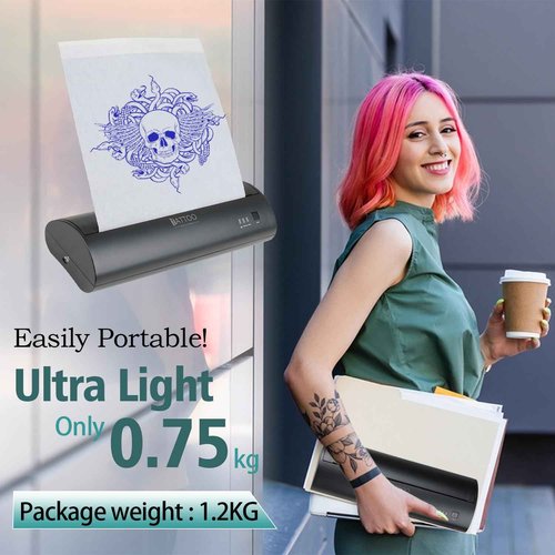 Atelics Wireless Tattoo Transfer Stencil Printer, with Storage Case and 10Pcs Transfer Paper, Portable Tattoo Transfer Thermal Copier Machine, Compatible for iOS＆Android Phone, iPad＆PC