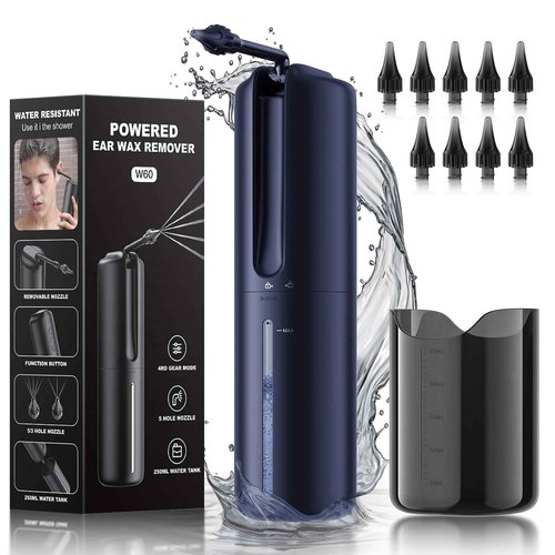Ear Wax Removal Kit, Electric Ear Cleaner, 4 Pressure Modes with 5 Streams of Water, Safe and Effective Earwax Cleaning, Efficient Ear Cleaning Kit for Earwax Buildup (Blue)