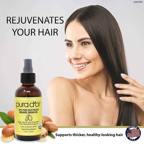 PURA D'OR Anti-Thinning Advanced Therapy Biotin Shampoo & Conditioner Hair Care Set & Organic Moroccan Argan Oil (4oz / 118mL) USDA Certified 100%