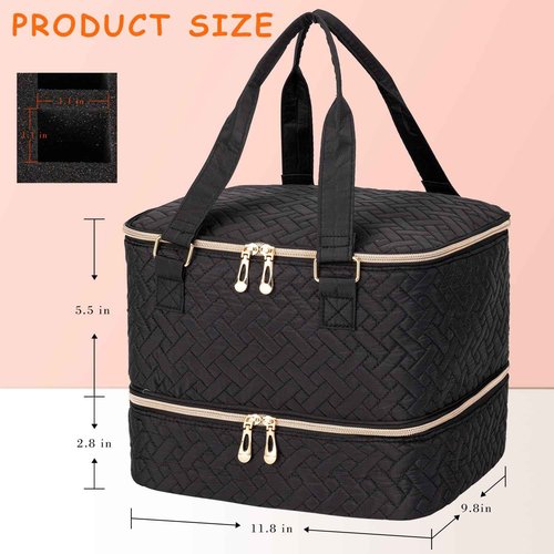 KGMCARE Nail Polish Organizer, Double Layer Storage Bag Gel Nail Polish Carrying Case Holds 42 Bottles with Nail Dryer Lamp Portable Manicure kit supplies Organizer (quilted)