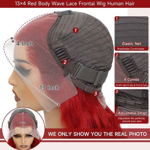 KEKEYY 28 Inch Red Lace Front Wigs Human Hair 200% Density HD Lace Front Wig 13x4 Body Wave Lace Frontal Wigs Human Hair Pre Plucked Red Wig