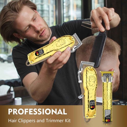 LQT Men’s Gold Hair Clippers, Cordless Professional Barber Clippers & Trimmers with LED Display, Long Runtime, Electric Grooming Kit for Haircuts & Beard Trimming,Gift for Husband, Father, Boyfriend