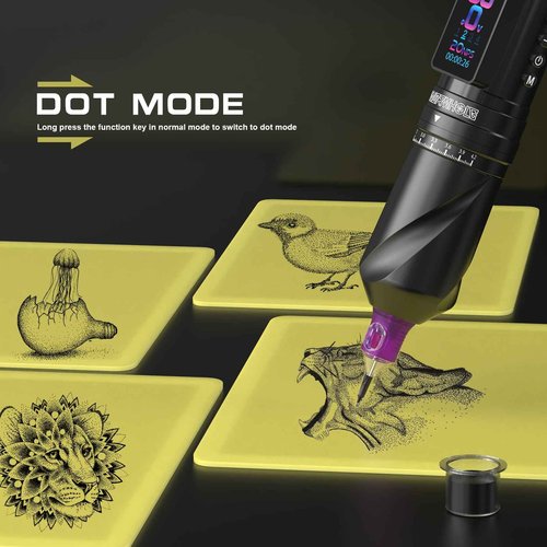 Wormhole Tattoo Gun Kit Tattoo Kit with 7 Adjustable Stroke 2,300mAh Power Wireless Tattoo Machine with Normal/Jump-Start/Dot Working Mode with LED Digital Display for Artist WTK381