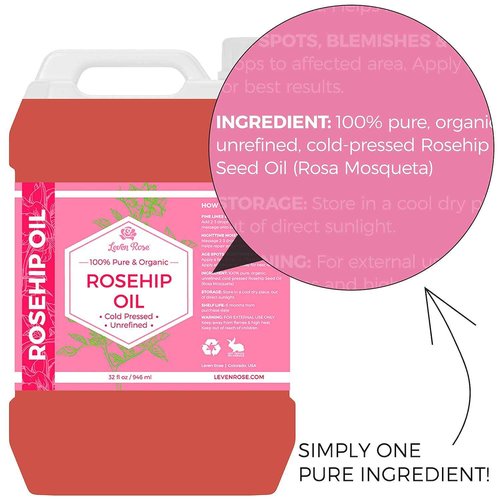 Leven Rose Rosehip Seed Oil 32 oz - Pure Cold Pressed Oil for Face, Body, Hair, Skin & Nails - Nighttime Moisturizer