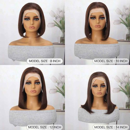 SEXAY Brown Bob Wig Human Hair 13x4 HD Lace Front Wig 100% Unprocessed Brazilian Virgin Human Hair #4 Bob Wigs Pre Plucked Natural Hairline with Baby Hair Brown Color Bob for Women(14")