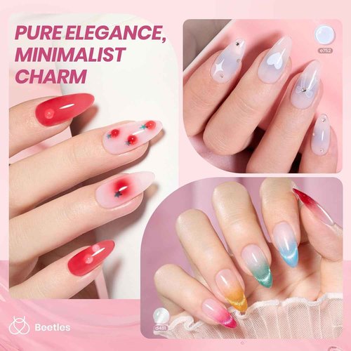 Beetles Jelly Gel Nail Polish Set, 53PCS 36 Colors Jelly Pink Milky White Red Black Blue Green Silver Cat Eye Base Glitter Glossy Matte Top Coat Crystal Ice Collection French Nails Gift for Women