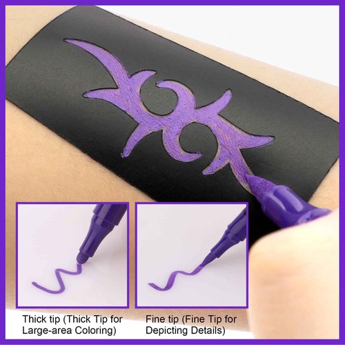Ponhey Temporary Tattoo Markers for Skin, 24 Body Markers+67 Large Tattoo Stencils,Dual-End Tattoo Pens,Fine Lines with Cosmetic-Grade,Flexible, Skin-Safe Face Paint Kit for Kids Teenage Adults