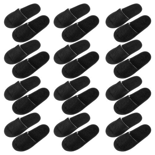 Silicherry 12 Pairs House Slippers for Guests Disposable Open Toe Spa Slippers Unisex Travel Slipper Bulk for Halloween Christmas Wedding Party(Black,M)