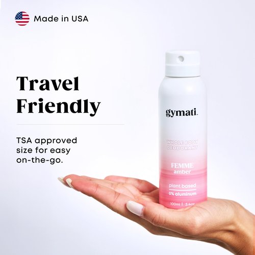 Gymati - Fitness Deodorant Spray - Men & Women - Aluminum-Free - All Day Ultimate Odor Protection - Built For Sweat - Air-Powered - Vegan & Plant-Based - Made in USA -Femme -3.4oz Travel Size -3 Pack