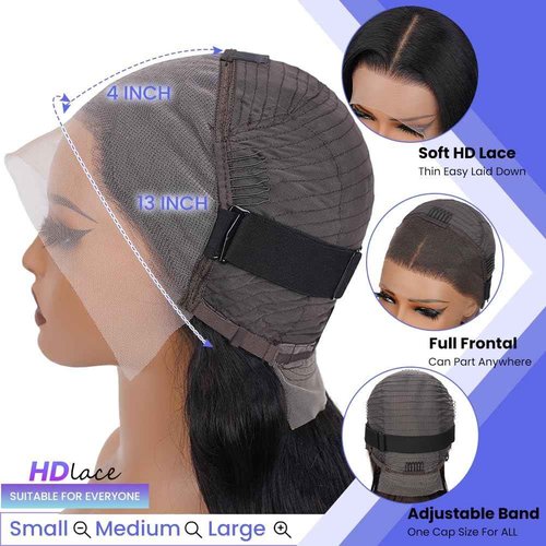 TONGMAY Lace Front Bob Wigs Human Hair 13x4 HD Lace Glueless Bob Wig Human Hair Short Straight Frontal Wigs for Women Pre Plucked with Baby Hair Side Part 180% Density Natural Black 14 Inch