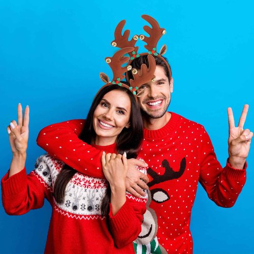 Riceshoot 24 Pcs Christmas Antler Headband Reindeer Headband Deer Plush Ears Antlers Costume Hair Hoop for Christmas Party(Classic Style)