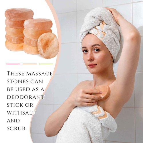 Swiffen 20 Pcs Flat Oval Massage Stone 3.5 x 1 x 2.6 Crystal Hand Carved Stone for Massages Therapy Himalayan Salt Massages Rocks Natural Pink Heated Warmer Stones for Spa Massage Salt and Sugar