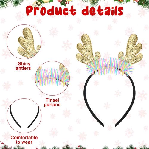 Riceshoot 30 Pcs Christmas Reindeer Antlers Headband Bulk Deer Antlers Headbands with Ears Deer Costume for Women Halloween Party Favors Supplies