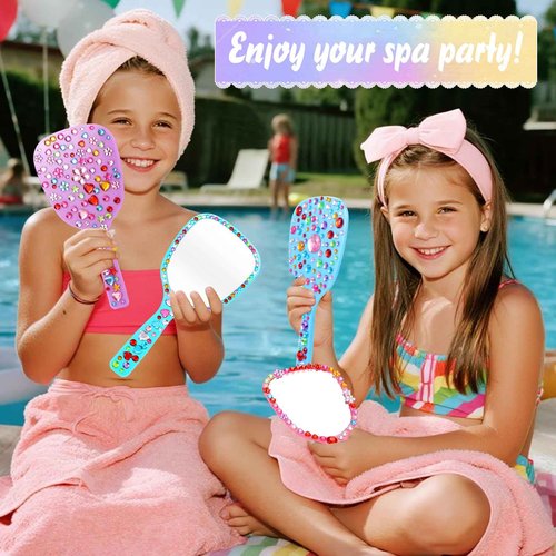 IWOLOMI 16 Pcs Small Handheld Hand Mirror with Handle Mini Handheld Princess Mirror with Gems Stickers for DIY Crafts Travel Makeup Classroom Camping Daily Quinceanera Party Favors 3. 15 x 7. 09 Inch