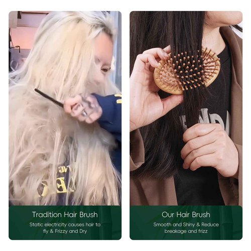 12PC Bamboo Hair Brush - Bulk Bamboo Bristles Detangling Brush for Hair Growth,Massage Scalp & Anti Static HairBrush for Women,Men,Kid(Pack of 12)