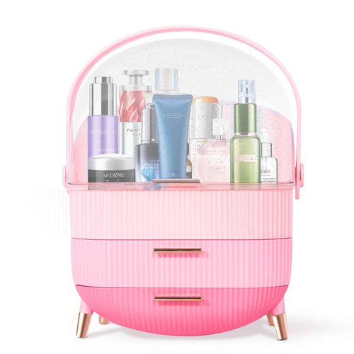 Ptesly Teen Girls Gift Makeup Organizer,Skincare Organizer Jewelry Storage,Cosmetics Storage and Display Case,Make Up Holders and Organizers for Countertop,Bathroom Organizer (Triple Pink)