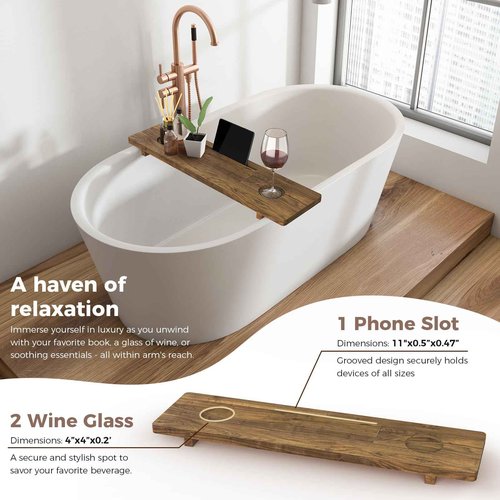 Premium Bathtub Tray, Large & Thick Bath Tub Tray, Solid Acacia Wood Bath Tray for Tub, Bathtub Tray Caddy with Adjustable Legs, Anti-Tipping, Bathtub Accessories, Fits Most Bath Tubs, Idea for Women