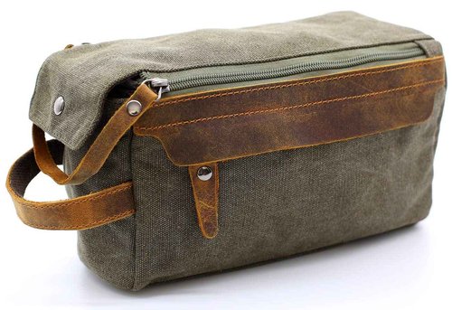 Flow.month Toiletry Bag For Men And Women Personalized Shaving Kit Bag Crazy Horse Leather Dopp Kit For Men Travel Shaving Bag Mens Toiletry Bag Canvas Dopp Kit For Travel (ArmyGreen (Blank))