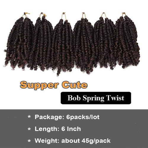 Dorsanee Short Bob Spring Twist Crochet Hair 6 Inch 6 Packs Pre-twisted Curly Braids Pre-looped Mini Passion Twists Fluffy Synthetic Hair Extensions (T33#)
