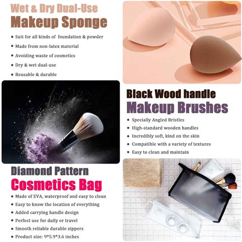 All in One Makeup Kit for Women Full Kit, Travel Makeup Gift Set for Women Teens Girls, Includes Eyeshadow Foundation Primer CC Lipsticks Mascara Brush Sponge Brow Pencil Soap Eyeliner Contour Bag