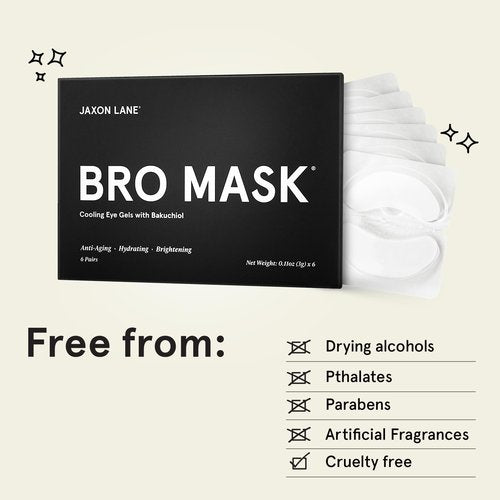 BRO MASK Under Eye Patches for Men Skin Care | Cooling Eye Masks for Dark Circles and Puffiness, Anti Aging Hydrogel Pads with Bakuchiol, Caffeine & Niacinamide, Eye Bags Treatment for Men (2X6 Pairs)