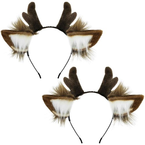 SIOTMERA 2Pcs Reindeer Antlers Headband, Realistic Deer Antlers Headbands Reindeer Ears Adults Christmas Party Birthday Makeup Cosplay, Reindeer Headband for Christmas Eve Costume Gift, Brown