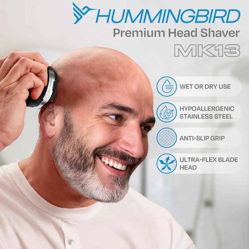 HUMMINGBIRD MK13 Premium Head Shaver, 7 Blade Electric Razors for Men, Cordless USB-C Rechargeable Wet & Dry Electric Head Shavers for Bald Men, Waterproof Skull Shaver, LED Display, Travel Case