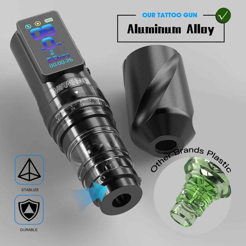 Wormhole Tattoo Gun Kit Tattoo Kit with 7 Adjustable Stroke 2,300mAh Power Wireless Tattoo Machine with Normal/Jump-Start/Dot Working Mode with LED Digital Display for Artist WTK381