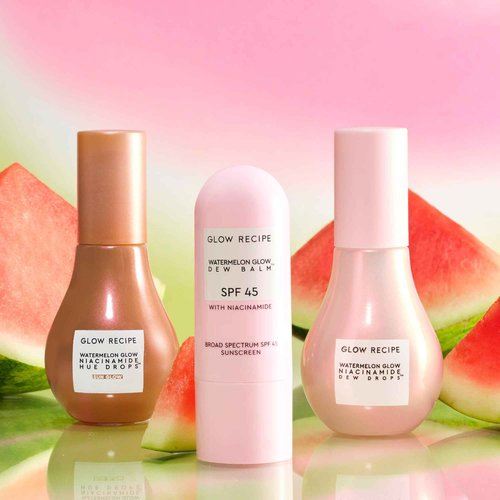 Glow Recipe Skincare Essentials Travel Duo - Watermelon Glow SPF Dew Balm Sunscreen (.58oz) + Niacinamide Dew Drops Serum with Hyaluronic Acid (15ml) - Protect from UVA Rays & Brighten Uneven Skin