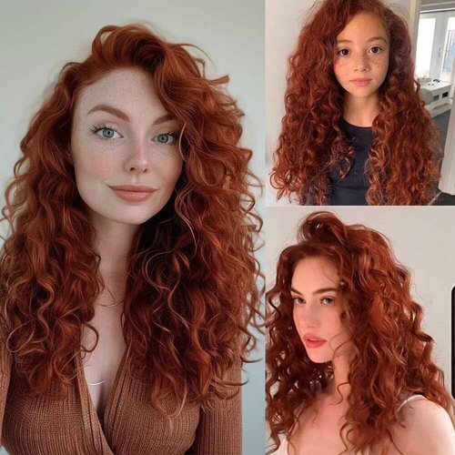 Ginger Long Curly Lace Wig Glueless Synthetic Lace Front Wigs For Women Heat Resistant Cosplay Orange 24Inch Long Deep Curl Wig Princess Merida Cosplay