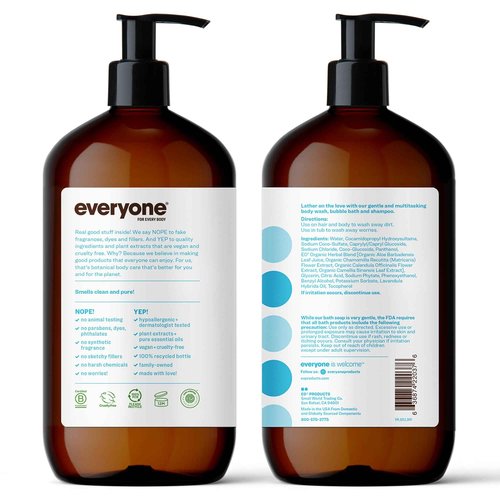 Bundle of Everyone 3-in-1 Soap, Body Wash, Bubble Bath, Shampoo, 32 Ounce (Pack of 2), Unscented + Everyone Nourishing Hand and Body Lotion, 32 Ounce (Pack of 2), Unscented