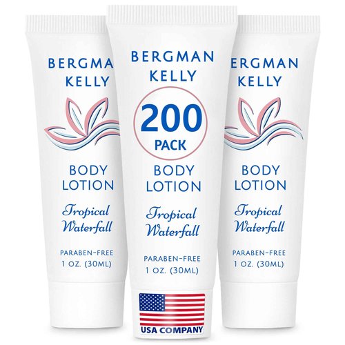 BERGMAN KELLY - Travel Size Lotion - 1 fl oz, 200 PK, Tropical Waterfall - Delight Your Guests w/Invigorating & Refreshing Body Lotion - Quality Mini & Small Size Guest Hotel Toiletries in Bulk