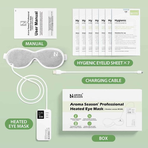 Aroma Season Vibrating Heated Eye Mask for Dry Eyes, 3000mAh Cordless Warm Eye Compress for Stye, Blepharitis, Rechargeable Electric Eye Heating Pad for MGD, Included Hygienic Eyelid Sheets