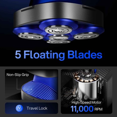 yoose Head Shavers for Bald Men, LED Display, IPX7 Waterproof, Wet/Dry Shave, USB-C Rechargeable Cordless Head Shaver, Ergonomic Design, 90 Mins Runtime Bald Shaver, Magnetic Head, Easy Clean, Silver