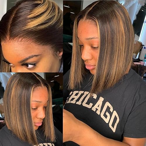 Stylish Highlight Bob Wig 1b30 Human Hair 13x4 Frontal Lace Preplucked Colored Bob Wigs Transparent Lace Short Style Bobbing Wig (13X4 1b30 BOB, 10 INCH)