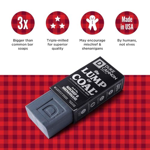Duke Cannon Lump of Coal Holiday Soap – Charcoal, Bergamot & Black Pepper – 10oz XL - Paraben-Free - Hydrating,10oz Bar - Triple Milled - Perfect for Mens Gift - 3 Pack